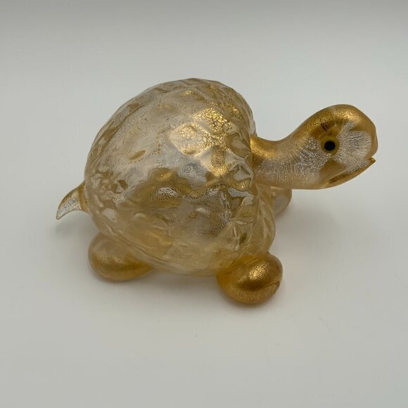 RARE Murano Art Glass Reptile Small Golden Burst Turtle, 6" Long x 4" Tall - Picture 5 of 9